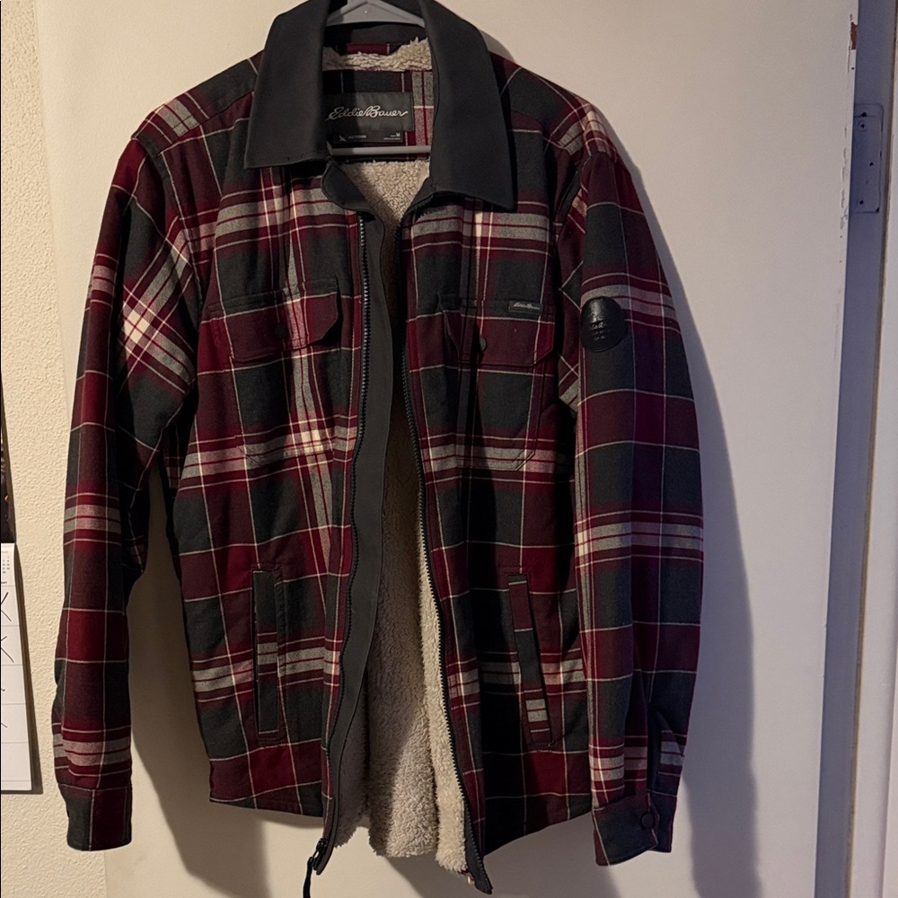 Eddie Bauer Men's Plaid Jacket - Burgundy and Black